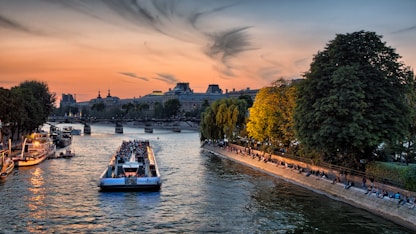 River cruise along the Seine in Paris at sunset