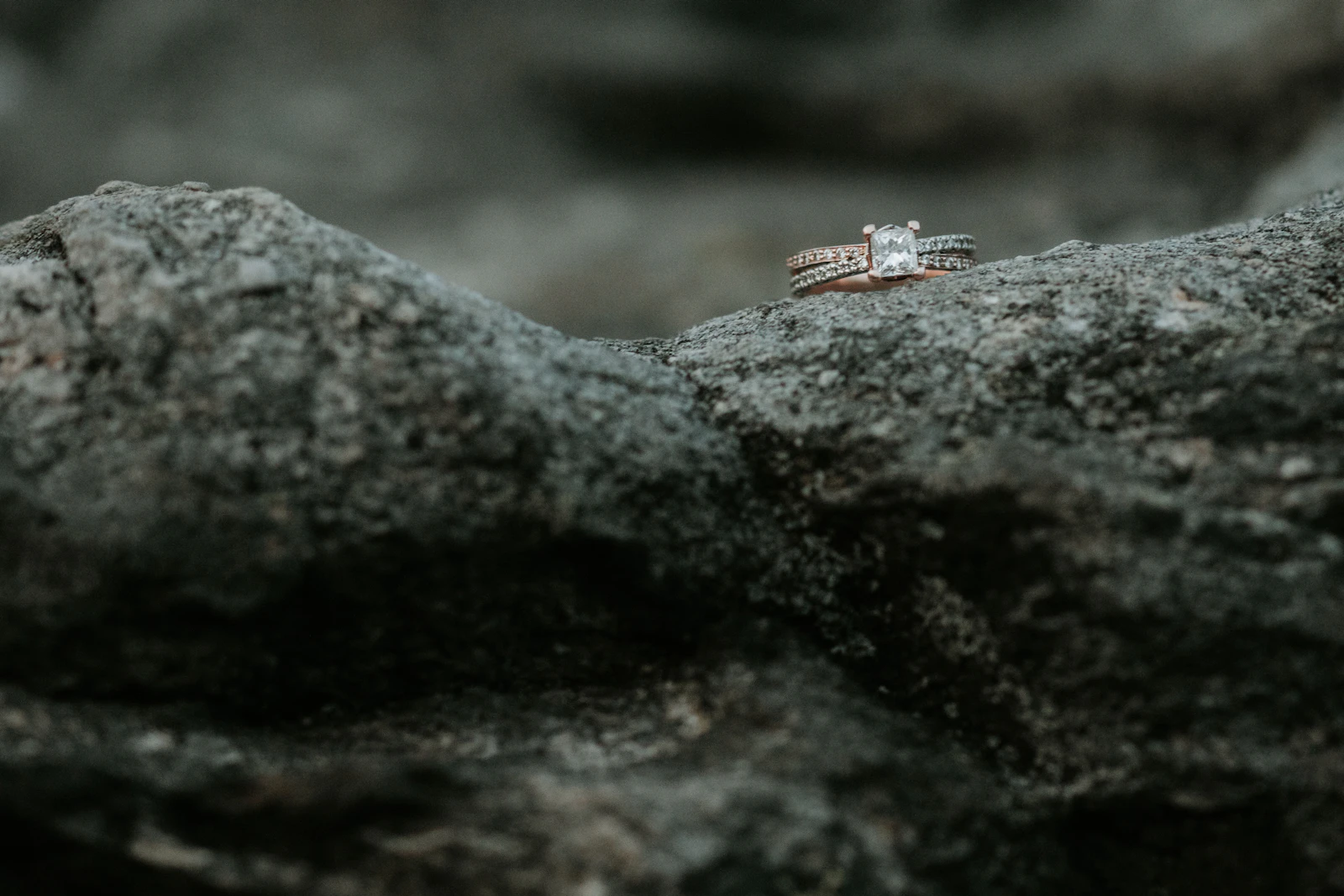 Cincin emas bertatahkan batu permata di atas batu