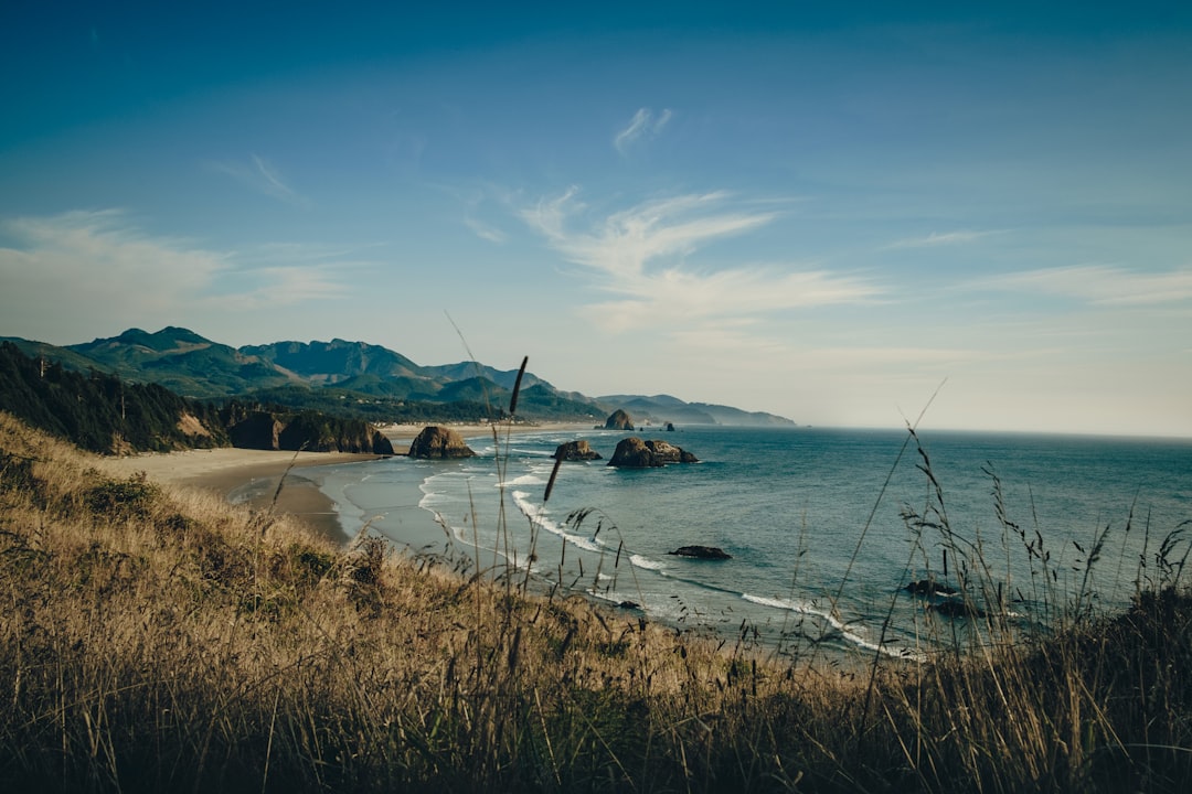 landscape photo of gray sand beach, I took this shot just before sunset as my family and I watched the waves crash along