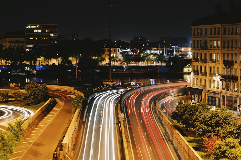 timelapse photo of cars on road during nighttime