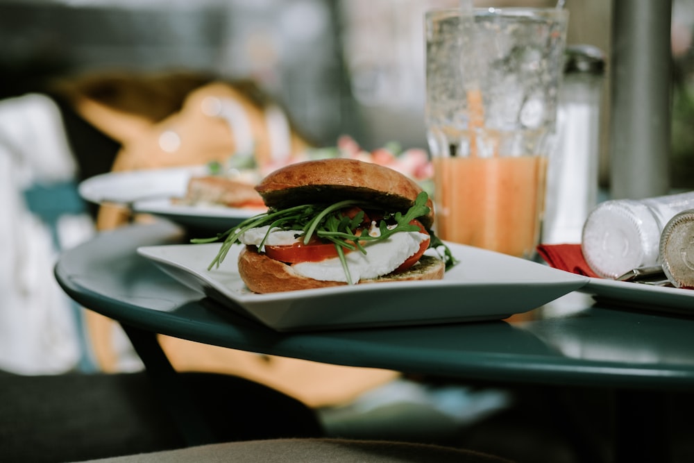 burger on white ceramic plate