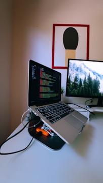 turned on MacBook Pro on table
