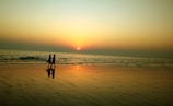 A scenic shot of the siblings walking along a beach at sunset.