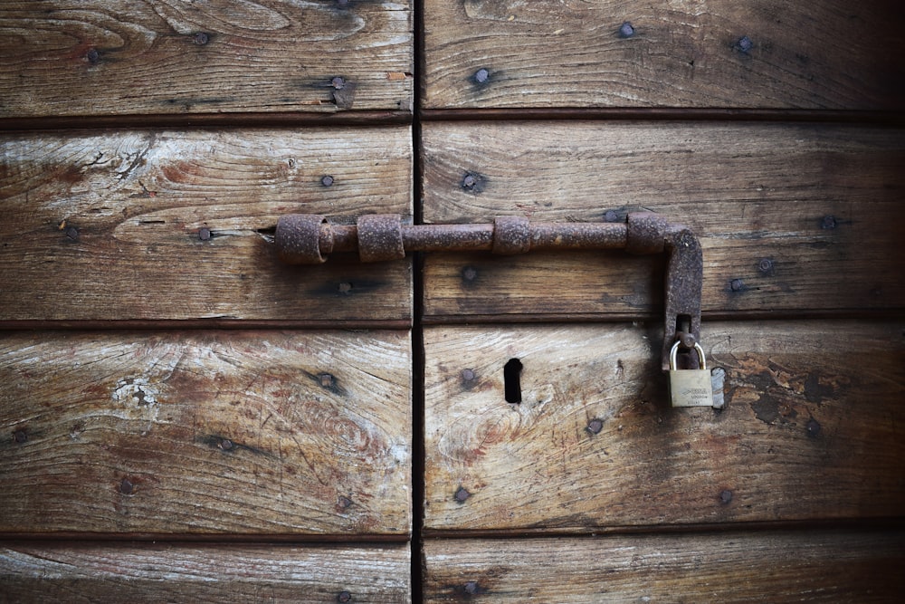locked brown wooden door
