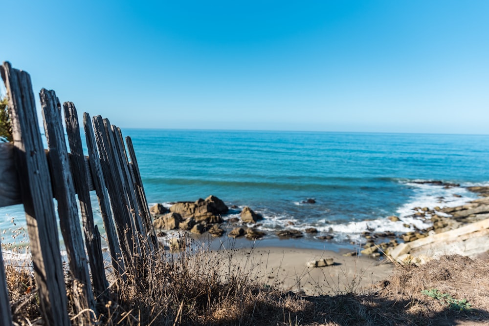 brown wooden fence near shore during daytime