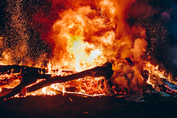 fire with black smoke during night