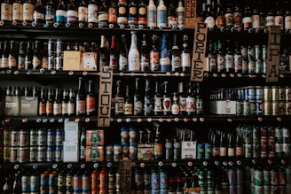 labeled glass bottles on shelf