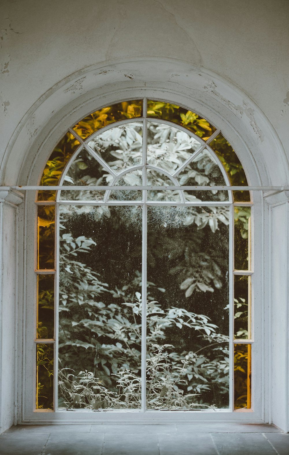 Ventana de vidrio transparente con marco blanco
