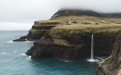 bird's-eye view photograph of cliff near body of water