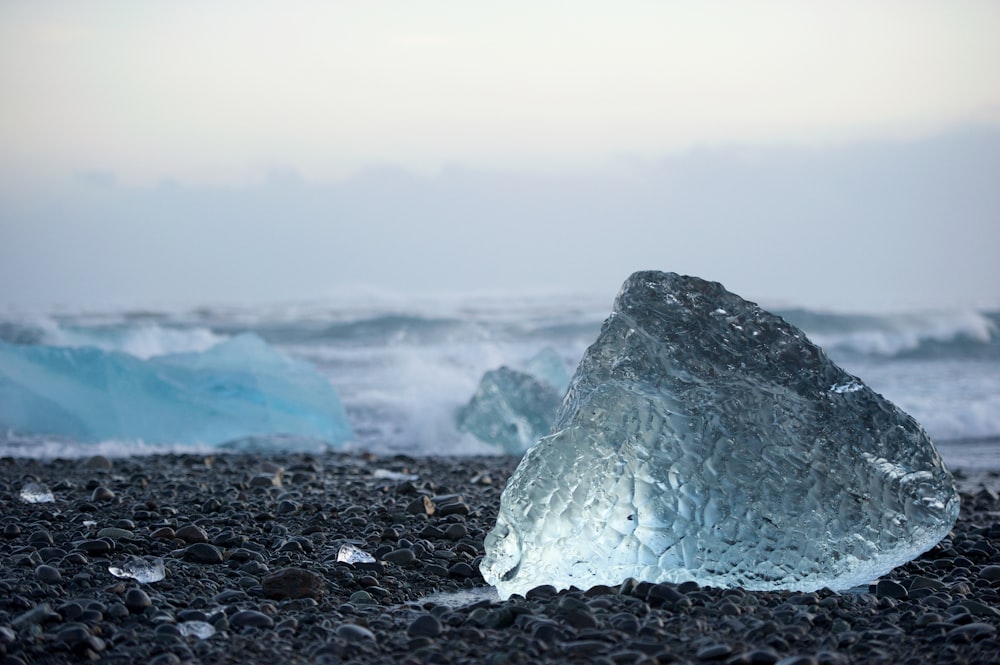 selective focus photography of ice formation