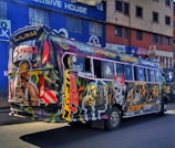 A colorful transit ad on a bus, capturing attention.