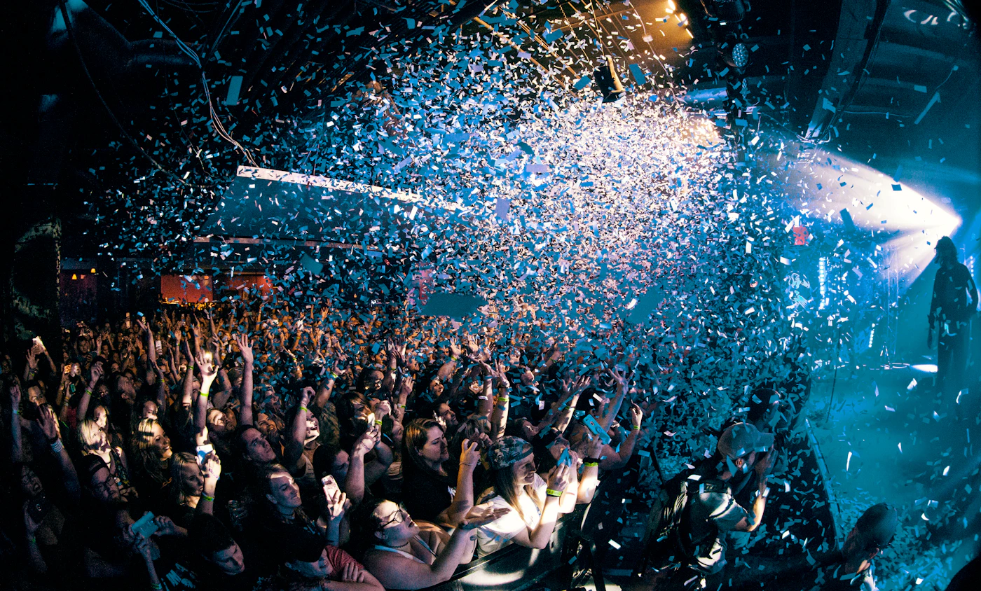 Confetti falling at a party