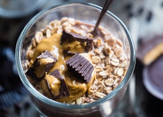 ice cream on glass in shallow focus