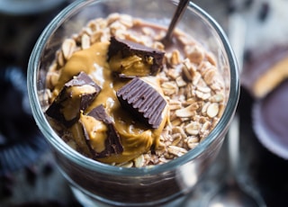 ice cream on glass in shallow focus