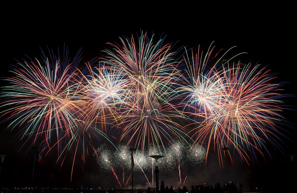 landscape long exposure photography of fireworks display