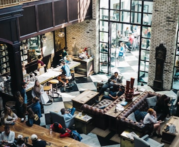 aerial photo of people on bar