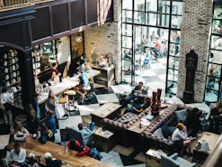 aerial photo of people on bar