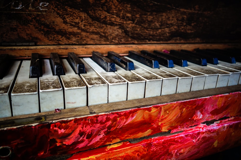 red white and black piano keys