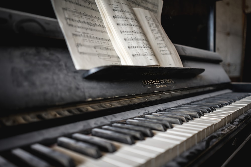 black upright piano