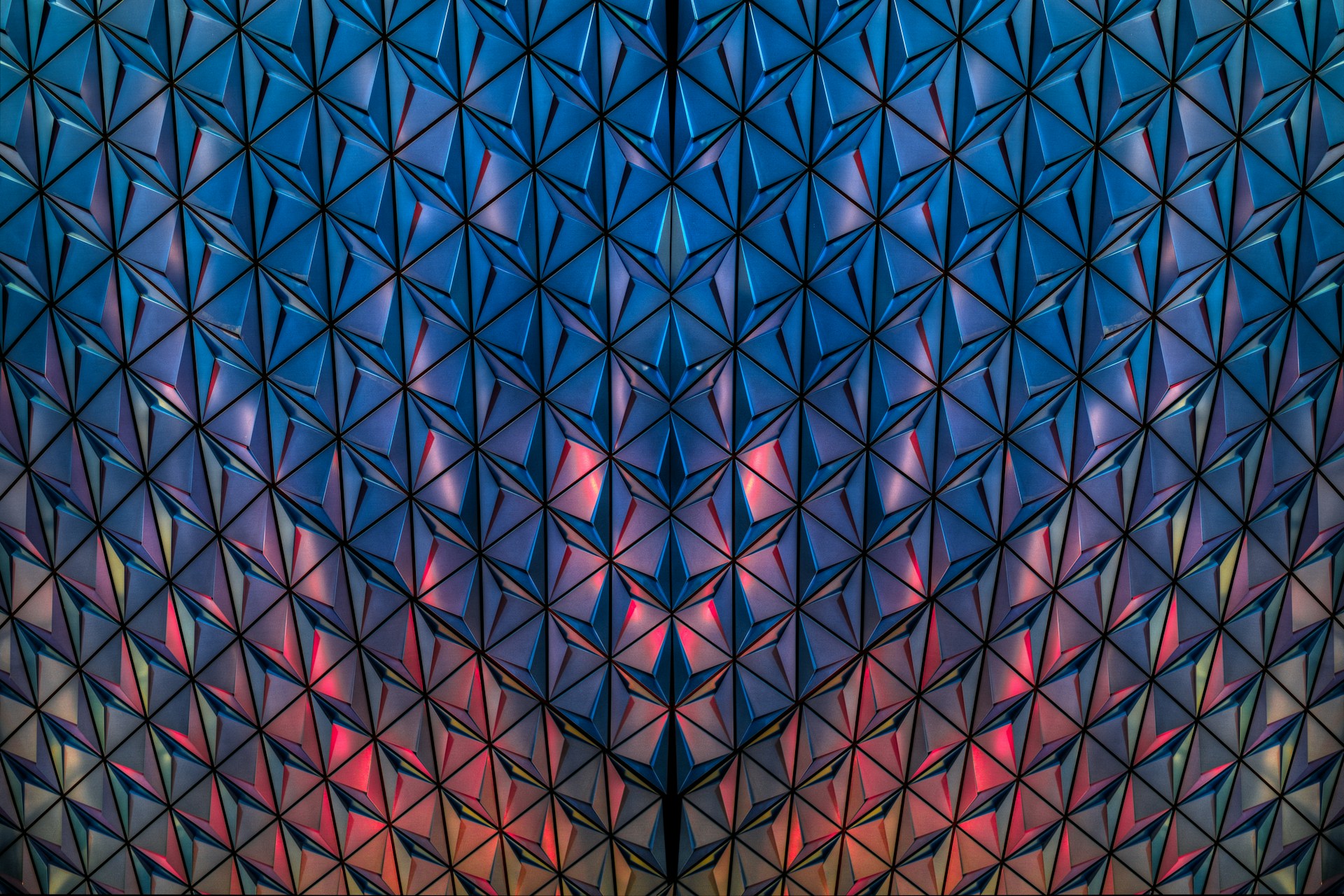 blue and red cubist building