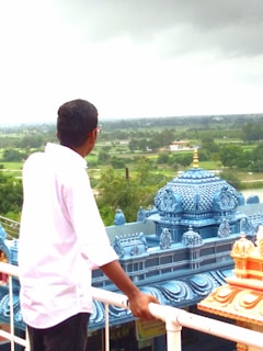 Balcony view overlooking the serene streets near Bankebihari Temple.