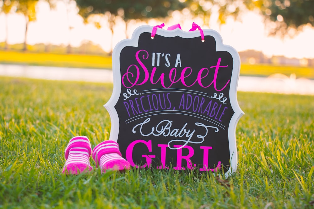 it's a sweet precious, adorable baby girl signage on green grass