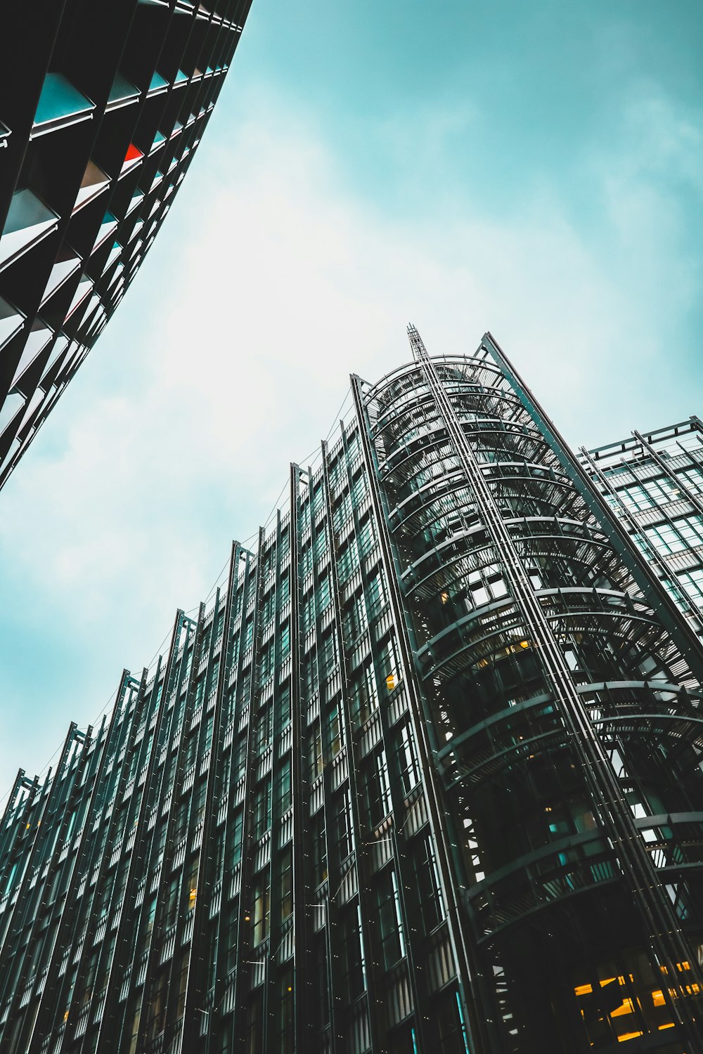 low angle photography of gray building