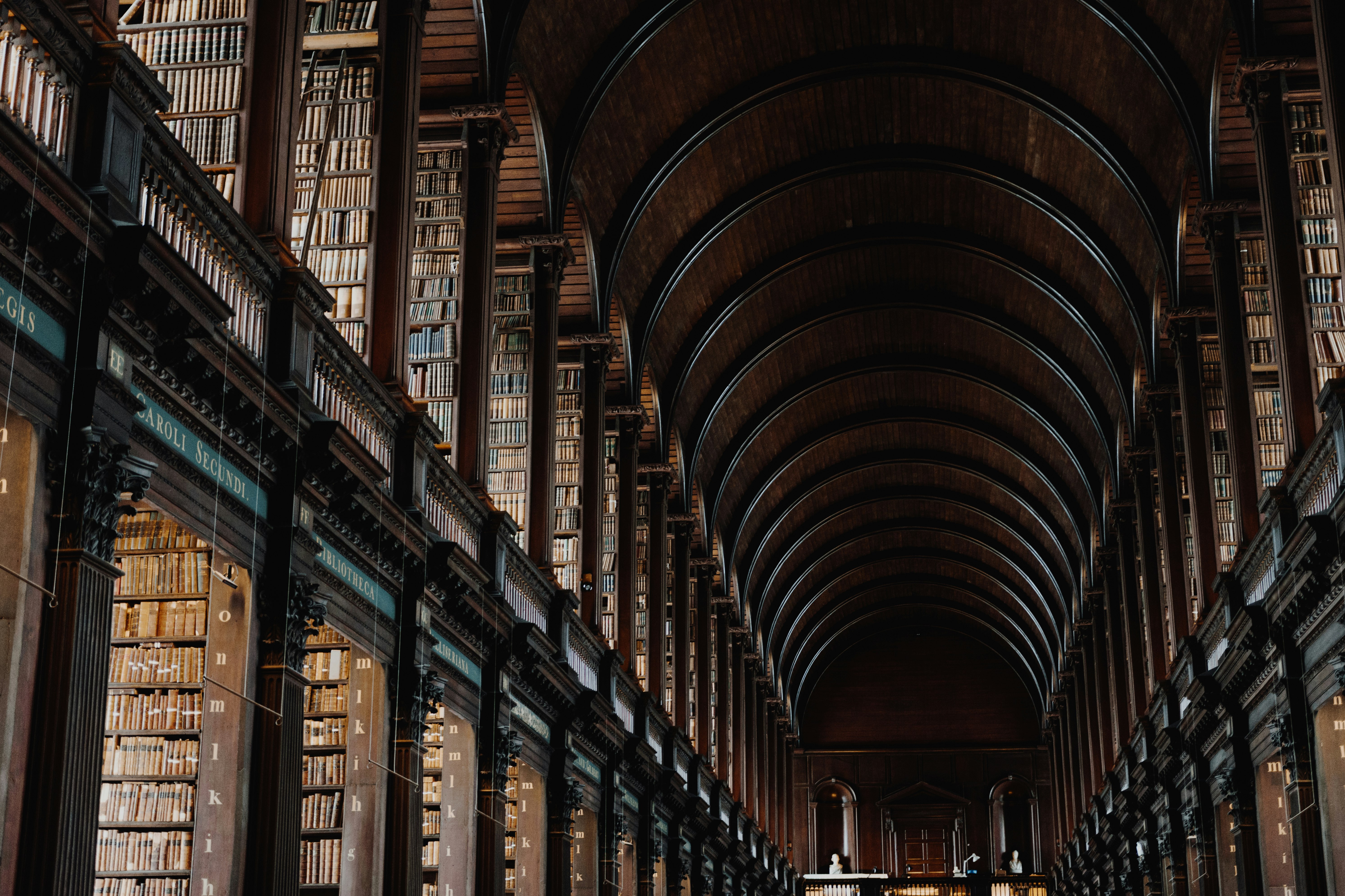 landscape photo of library hallway