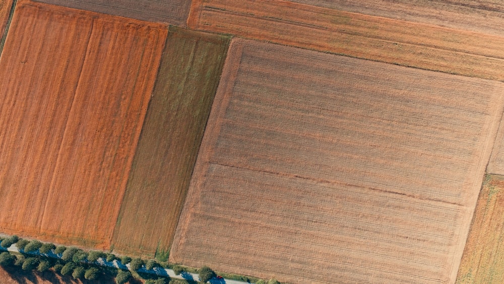 an aerial view of a plowed field