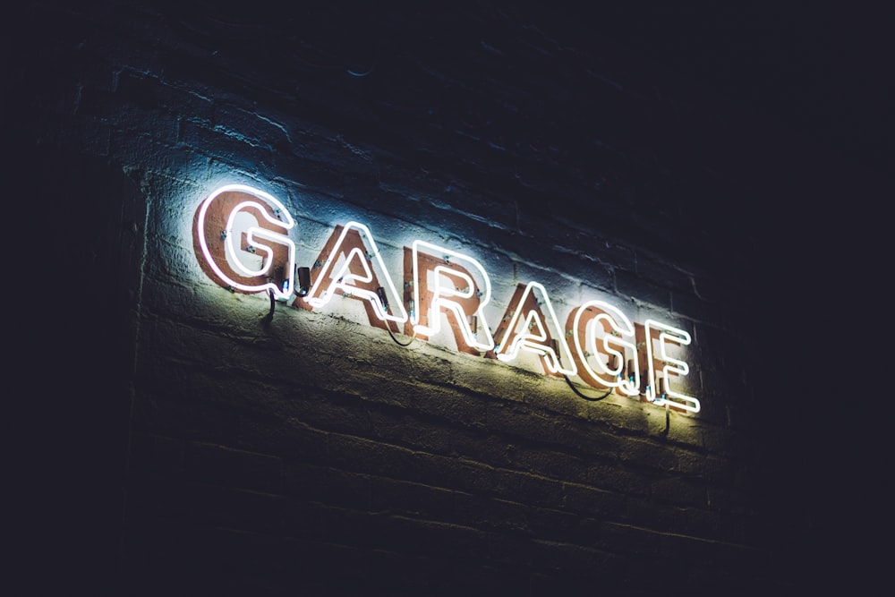 white garage neon light signage