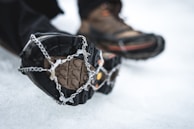 A close-up of durable winter boots showcasing their rugged design.