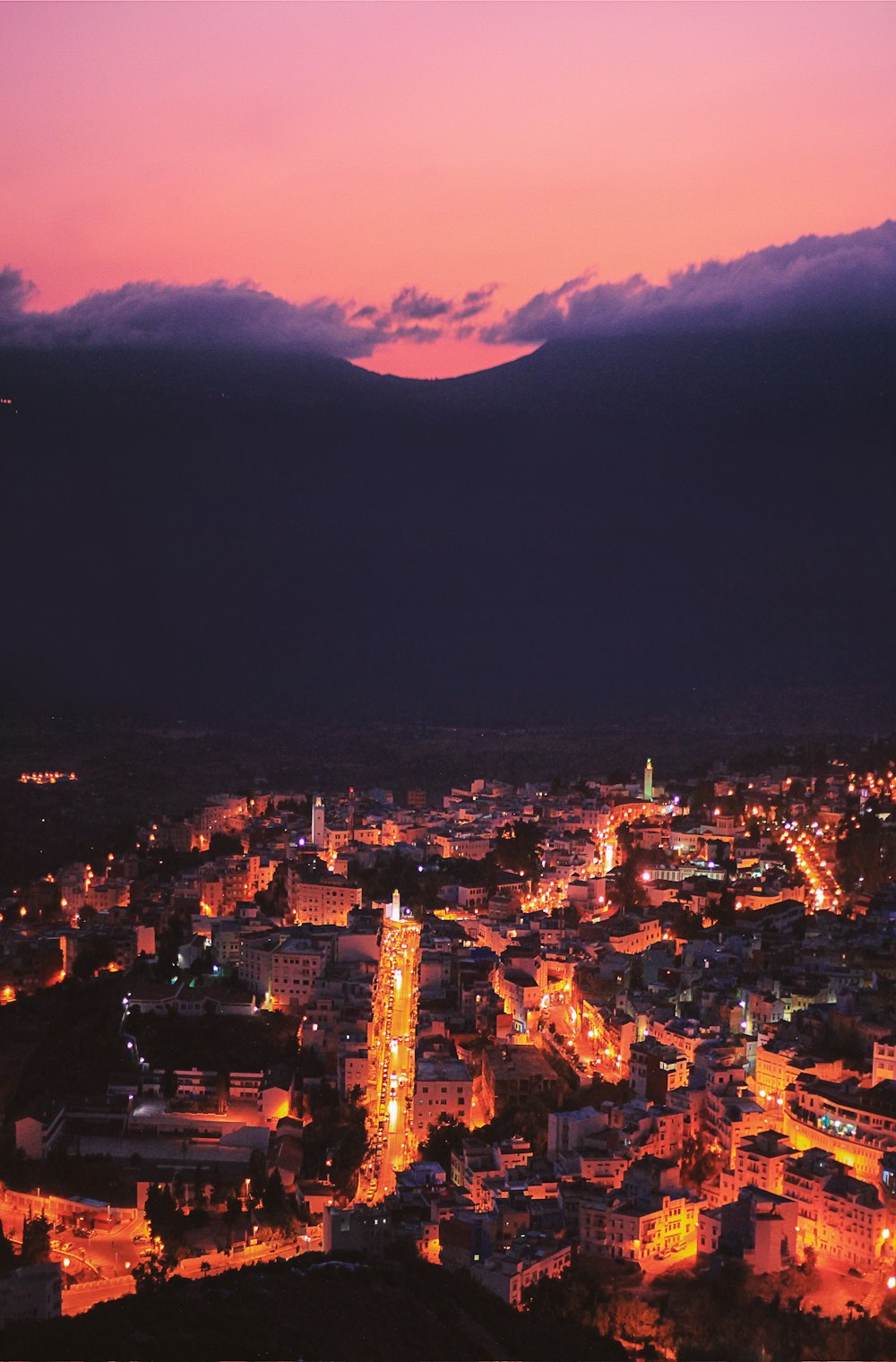 aerial view of city during sunset