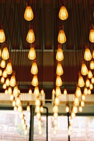 selective focus photography of light bulbs inside room