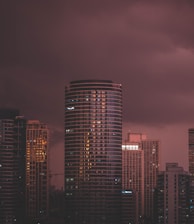 aerial photography of skyscrapers during night