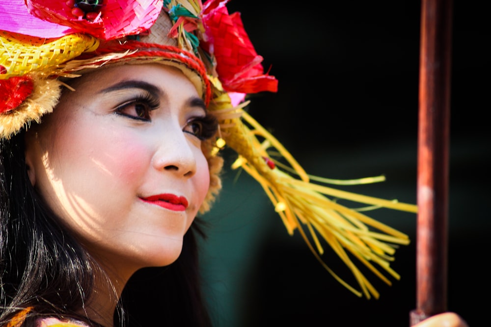 woman wearing hijab and multicolored headdress