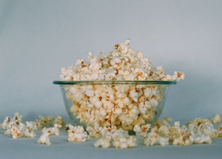 popcorns on clear glass bowl