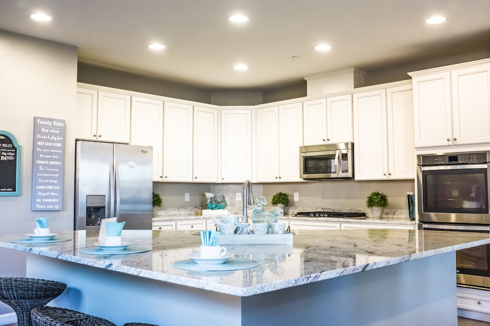 dinnerware set on kitchen counter