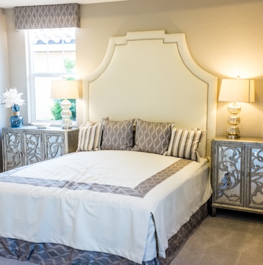 white and grey bedroom interior