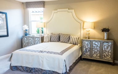 white and grey bedroom interior