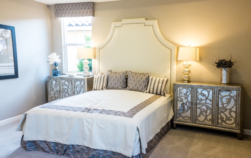 white and grey bedroom interior