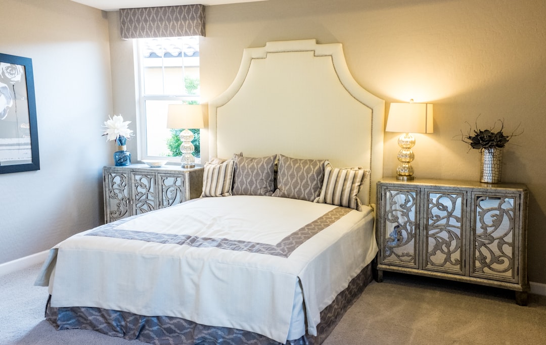 white and grey bedroom interior