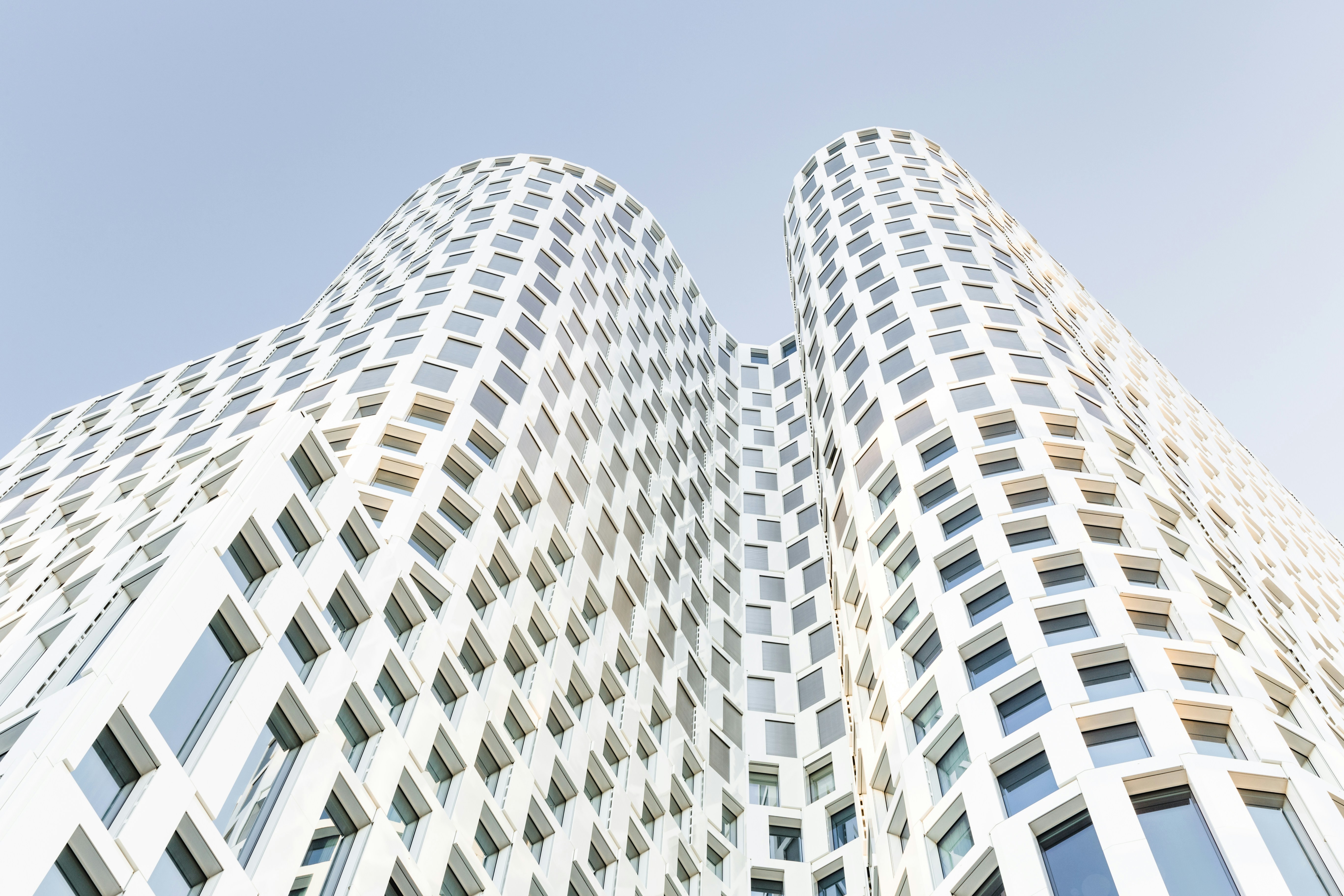 worm's-eye view of white building