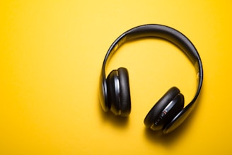 flatlay photography of wireless headphones