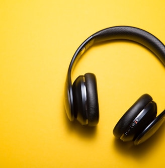 flatlay photography of wireless headphones