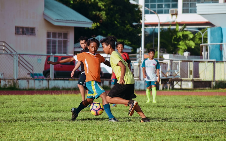 Kids chasing the ball during a recreational soccer game