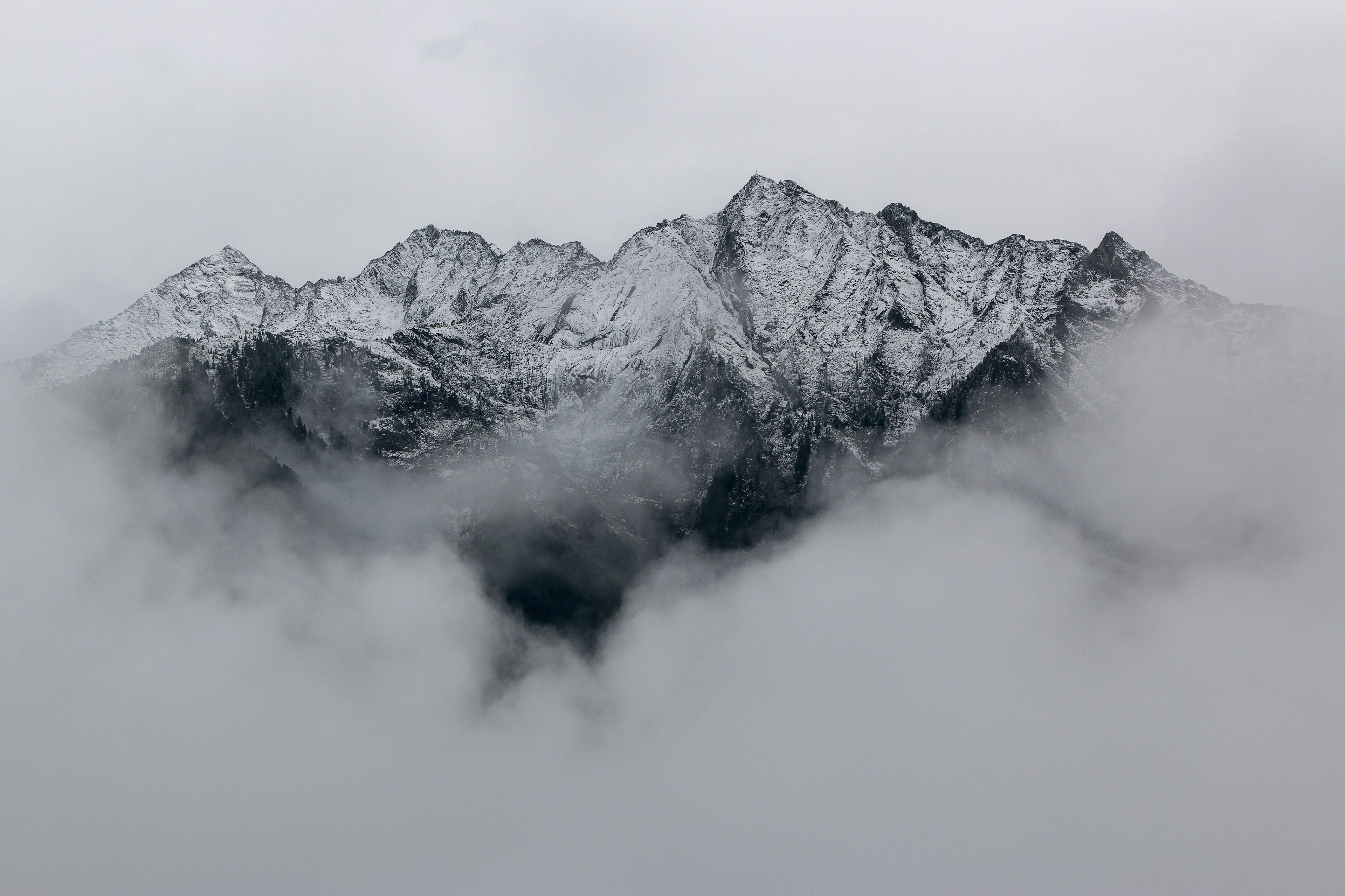 Misty mountains rising above a South Georgia bay