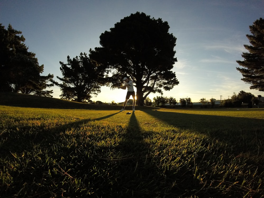 man standing in front of green tree