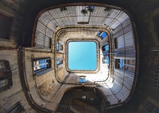 low angle view of sky surrounded by buildings