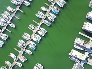 aerial photography of boats on dock