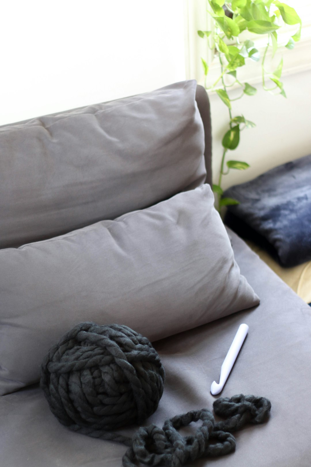 A personalized throw pillow on a couch
